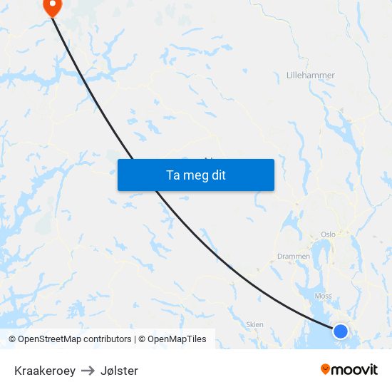 Kraakeroey to Jølster map