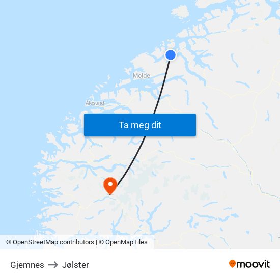 Gjemnes to Jølster map