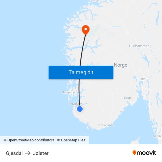 Gjesdal to Jølster map