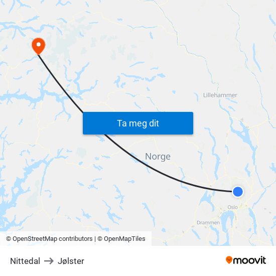 Nittedal to Jølster map