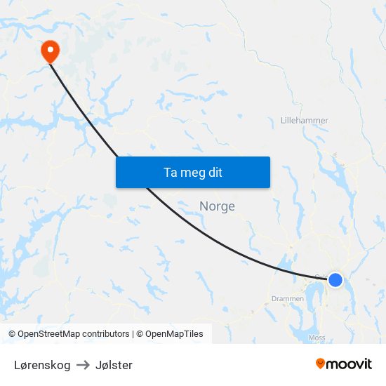 Lørenskog to Jølster map