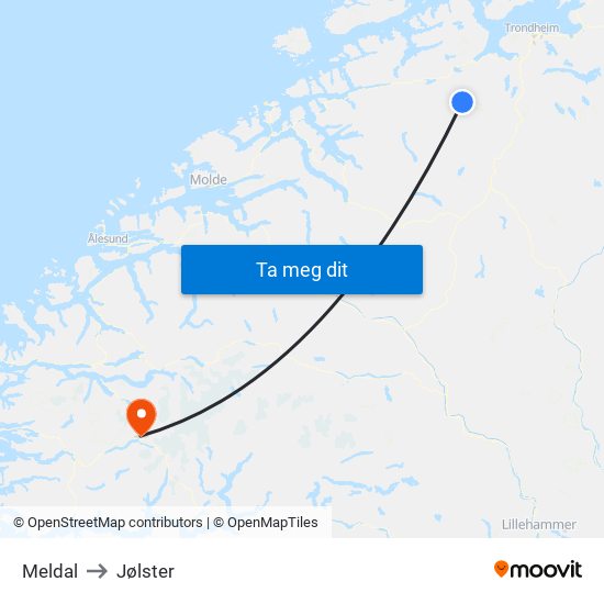 Meldal to Jølster map