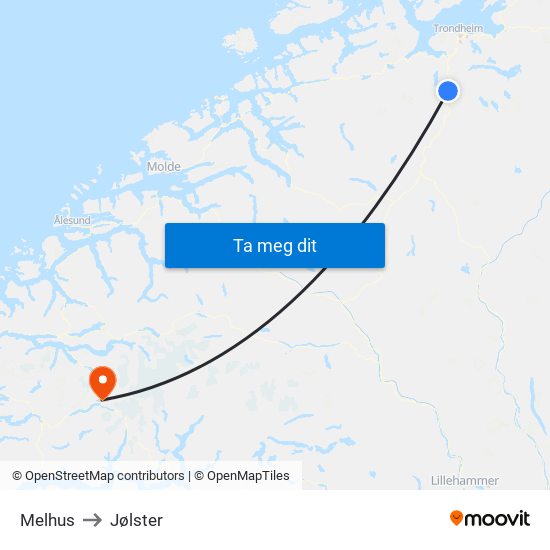 Melhus to Jølster map
