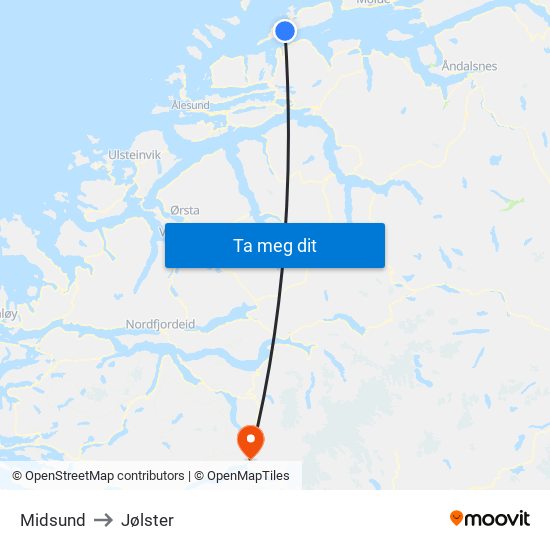 Midsund to Jølster map