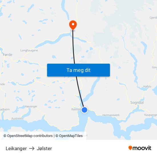 Leikanger to Jølster map
