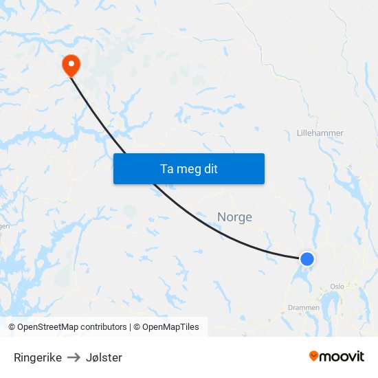 Ringerike to Jølster map