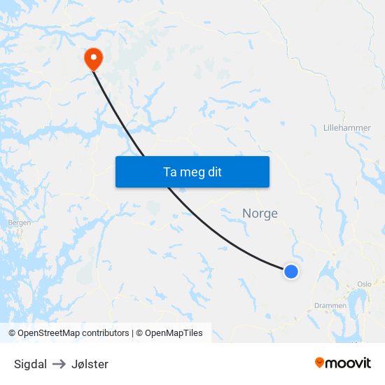 Sigdal to Jølster map