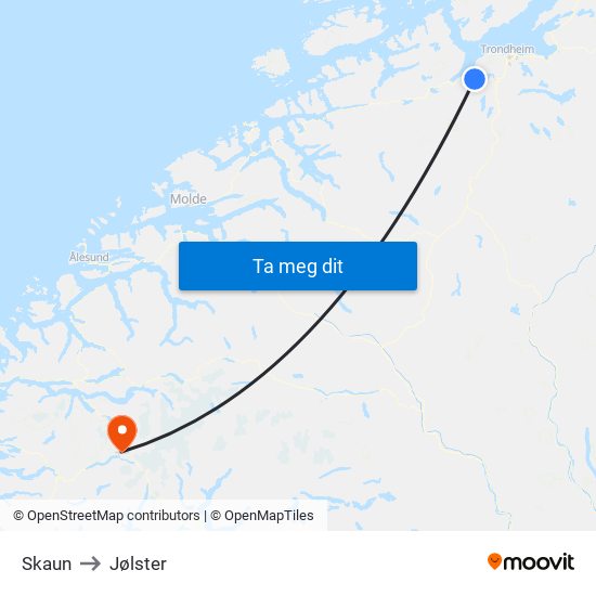 Skaun to Jølster map