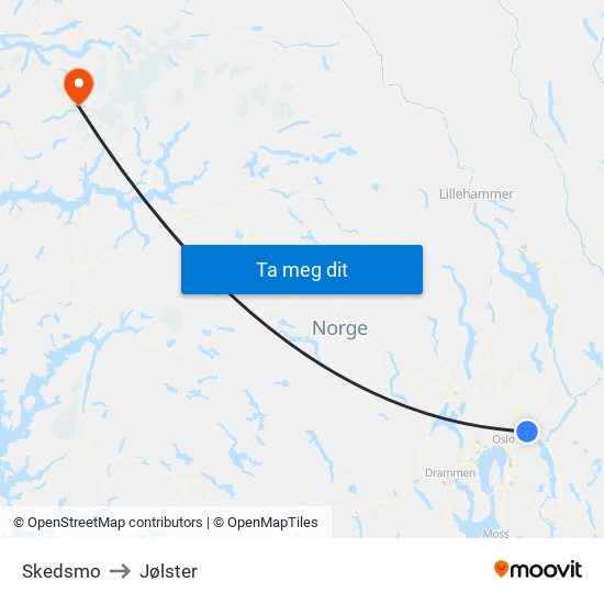 Skedsmo to Jølster map