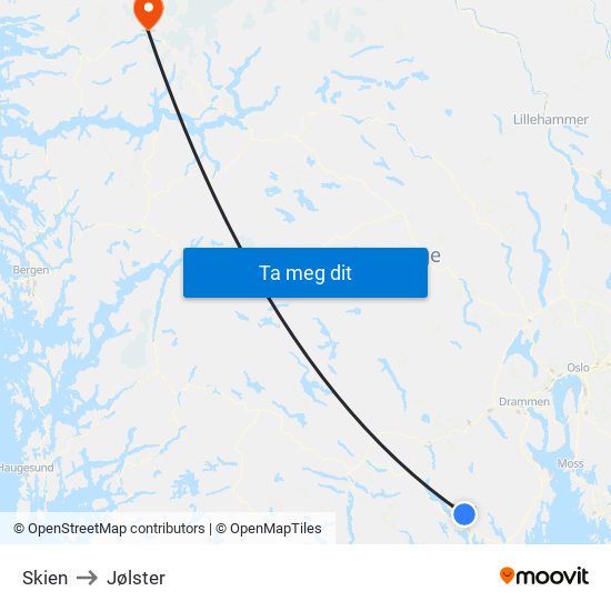 Skien to Jølster map