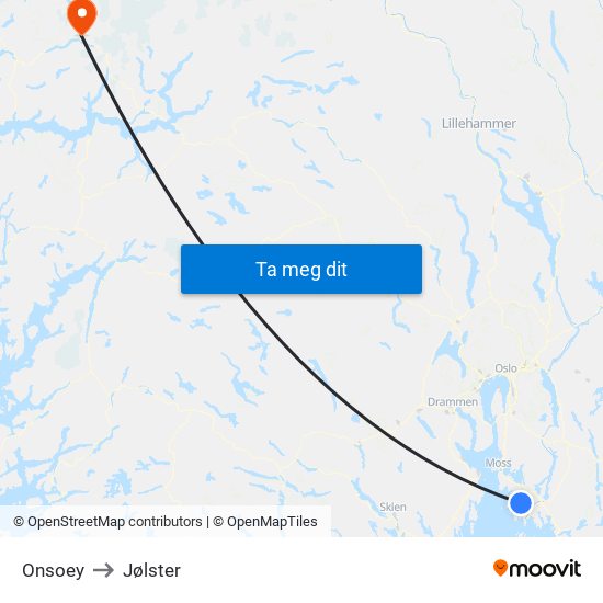 Onsoey to Jølster map