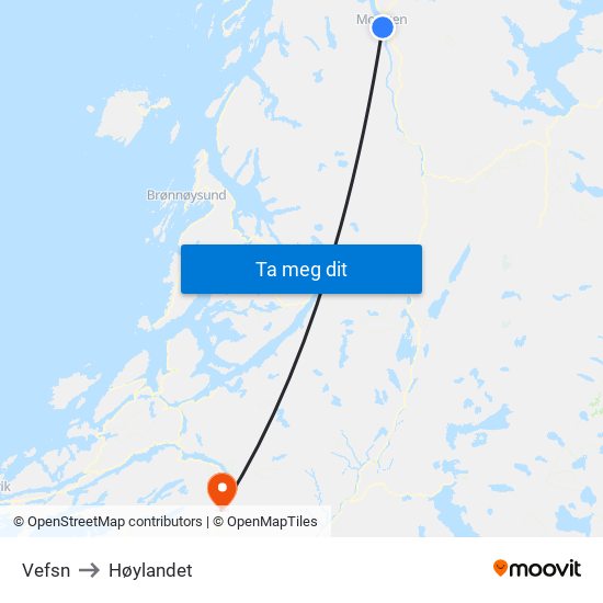 Vefsn to Høylandet map