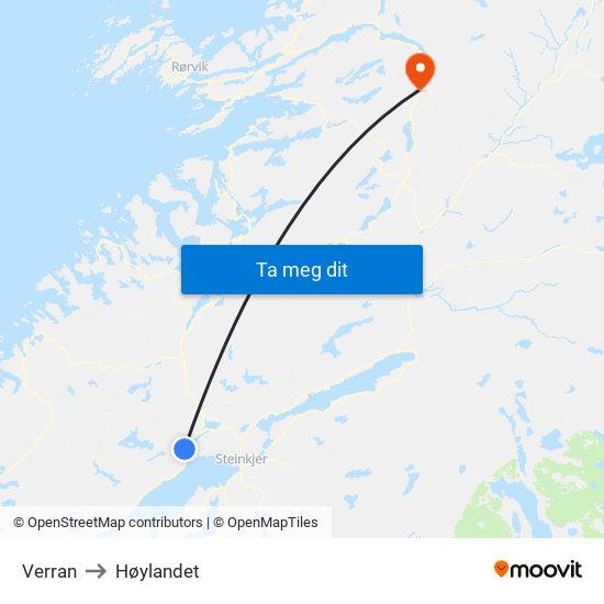 Verran to Høylandet map