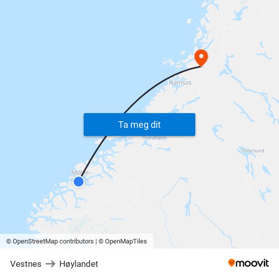 Vestnes to Høylandet map
