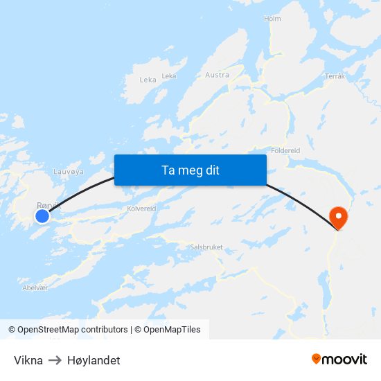 Vikna to Høylandet map