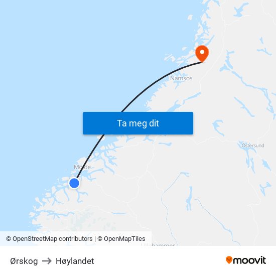 Ørskog to Høylandet map