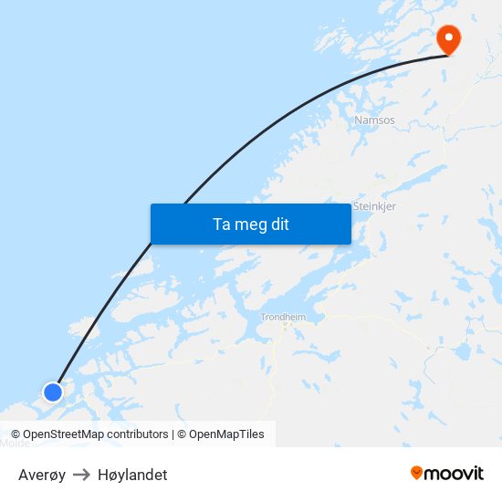 Averøy to Høylandet map