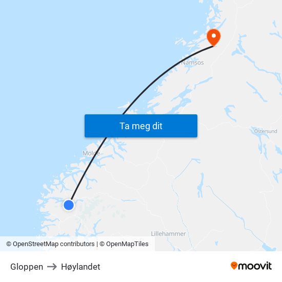 Gloppen to Høylandet map