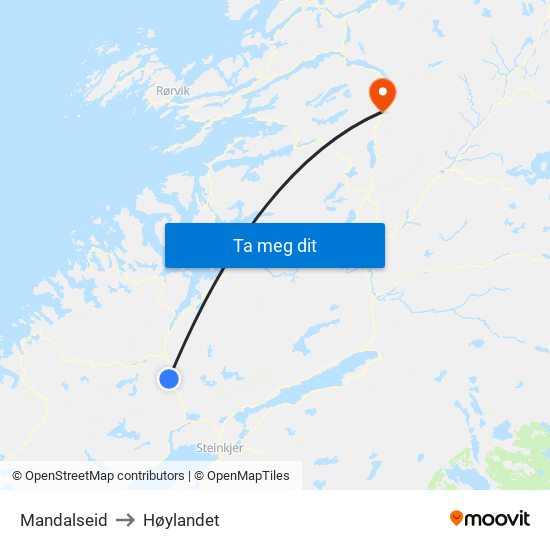Mandalseid to Høylandet map