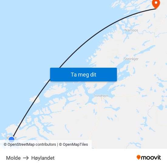 Molde to Høylandet map