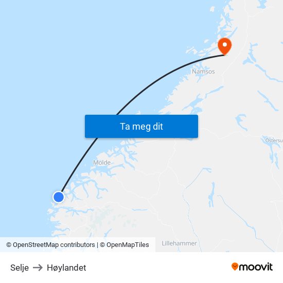 Selje to Høylandet map