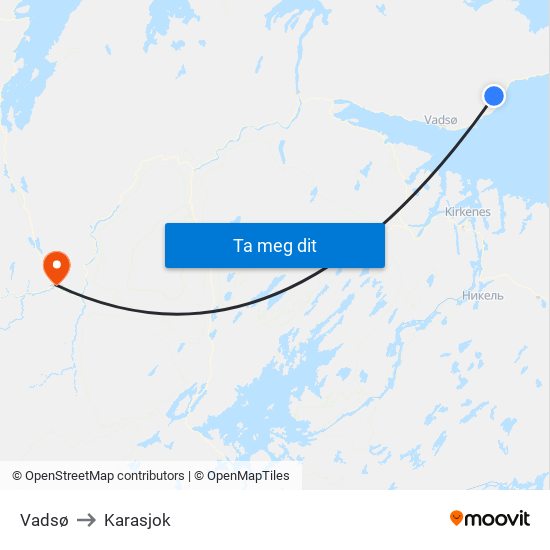 Vadsø to Karasjok map