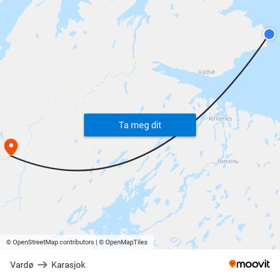 Vardø to Karasjok map