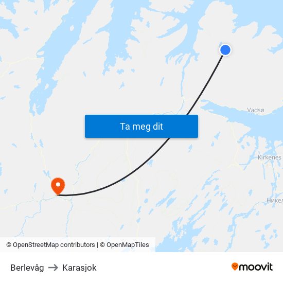 Berlevåg to Karasjok map