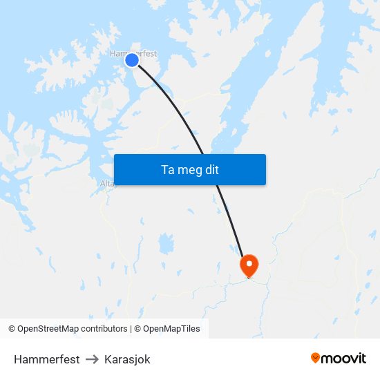 Hammerfest to Karasjok map