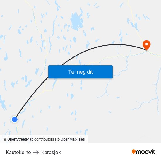 Kautokeino to Karasjok map