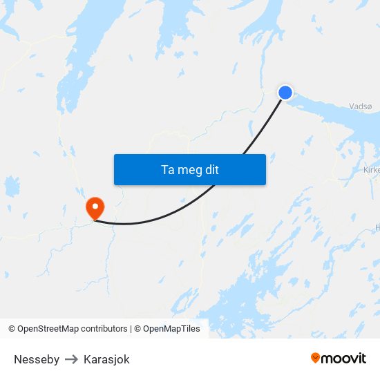 Nesseby to Karasjok map
