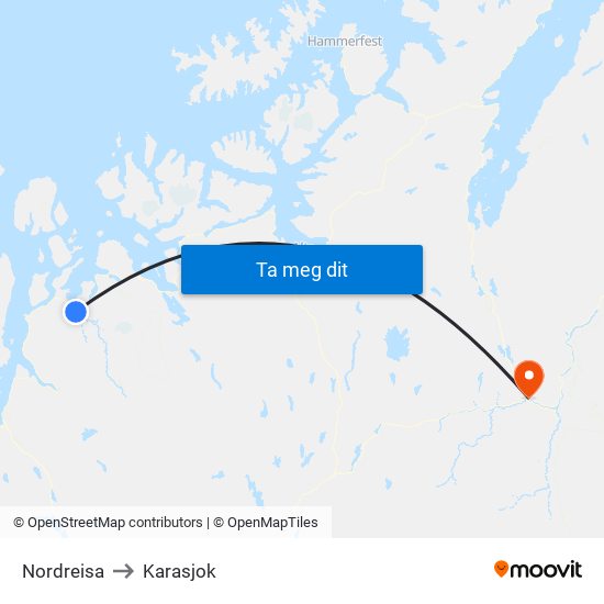 Nordreisa to Karasjok map
