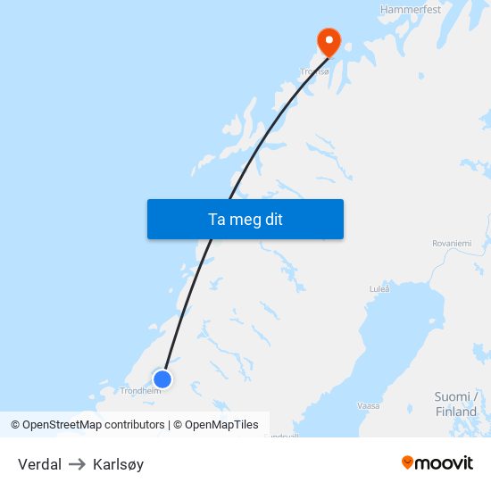 Verdal to Karlsøy map