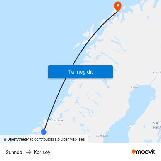 Sunndal to Karlsøy map