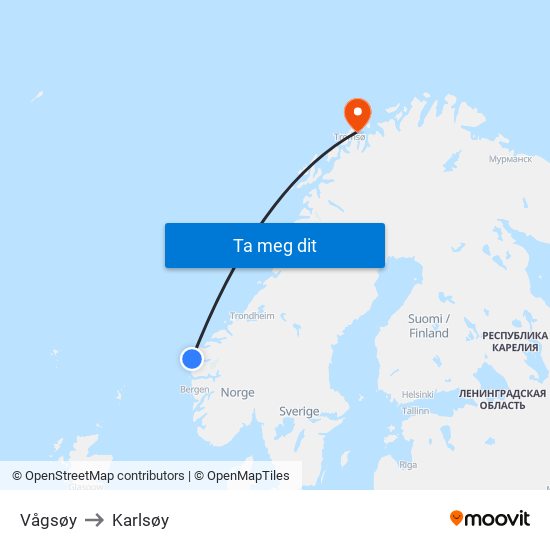 Vågsøy to Karlsøy map