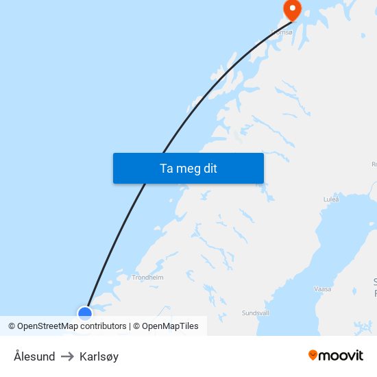 Ålesund to Karlsøy map