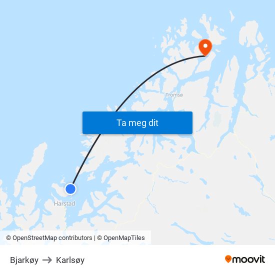 Bjarkøy to Karlsøy map