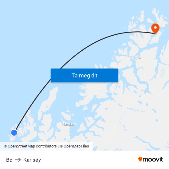 Bø to Karlsøy map