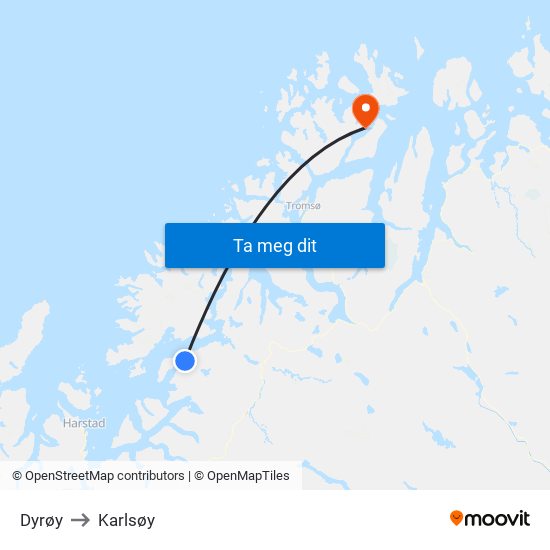 Dyrøy to Karlsøy map