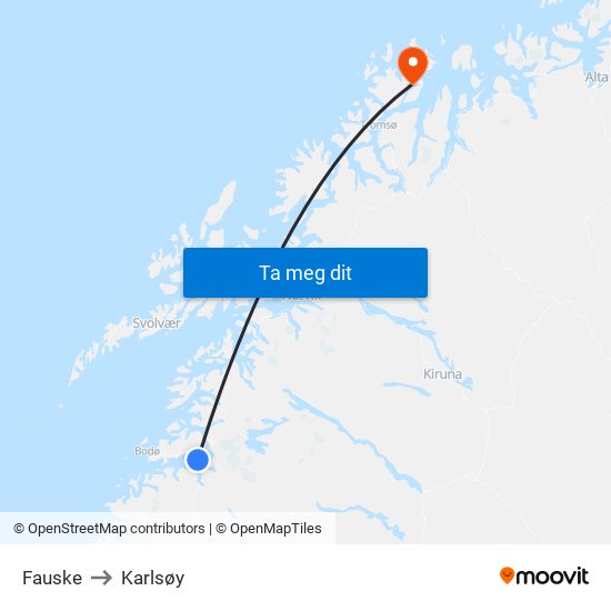 Fauske to Karlsøy map