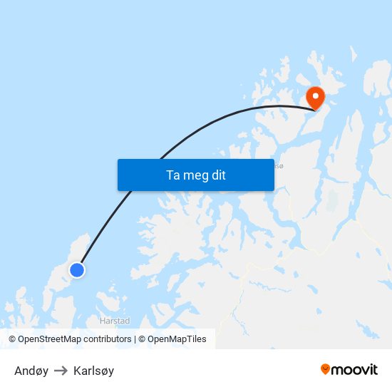 Andøy to Karlsøy map