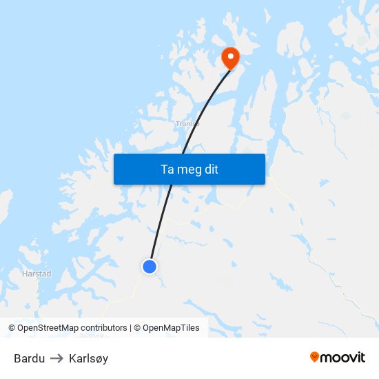 Bardu to Karlsøy map