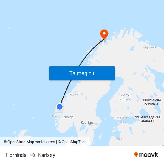 Hornindal to Karlsøy map