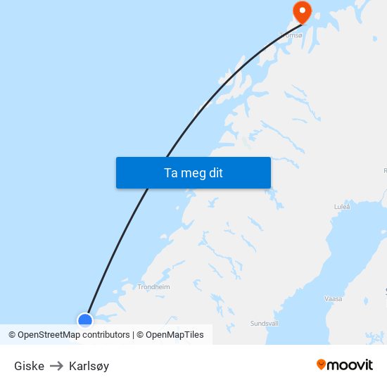 Giske to Karlsøy map