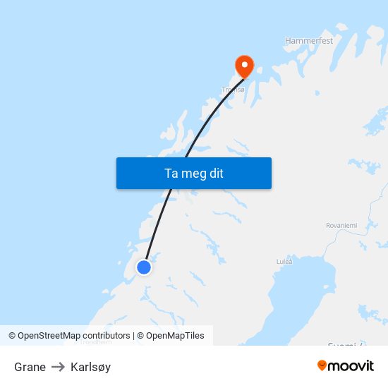 Grane to Karlsøy map