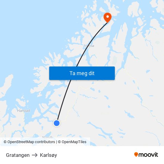 Gratangen to Karlsøy map