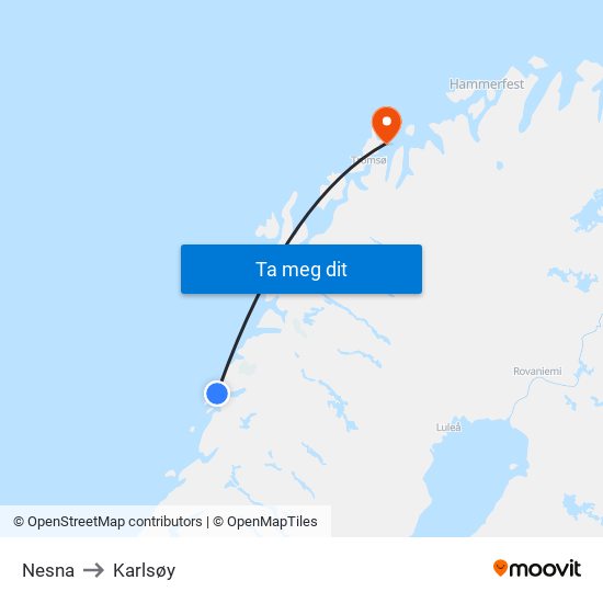 Nesna to Karlsøy map