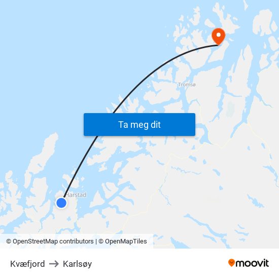 Kvæfjord to Karlsøy map