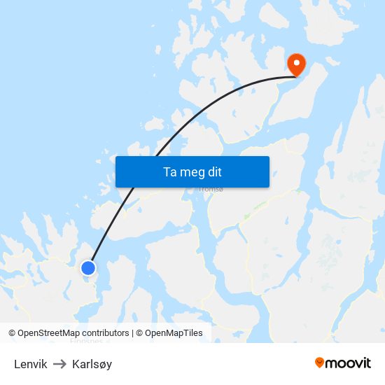 Lenvik to Karlsøy map