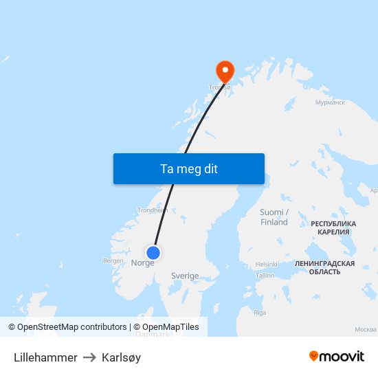 Lillehammer to Karlsøy map